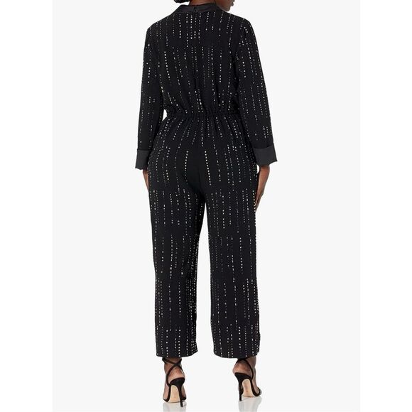 NWT Trina Turk Celebration Beaded Drawstring Black Jumpsuit Romper Women's 0 - Picture 2 of 16